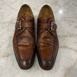 Magnanni Men Size 11M Brown Leather Pull On Buckle Monk Strap Dress Shoe